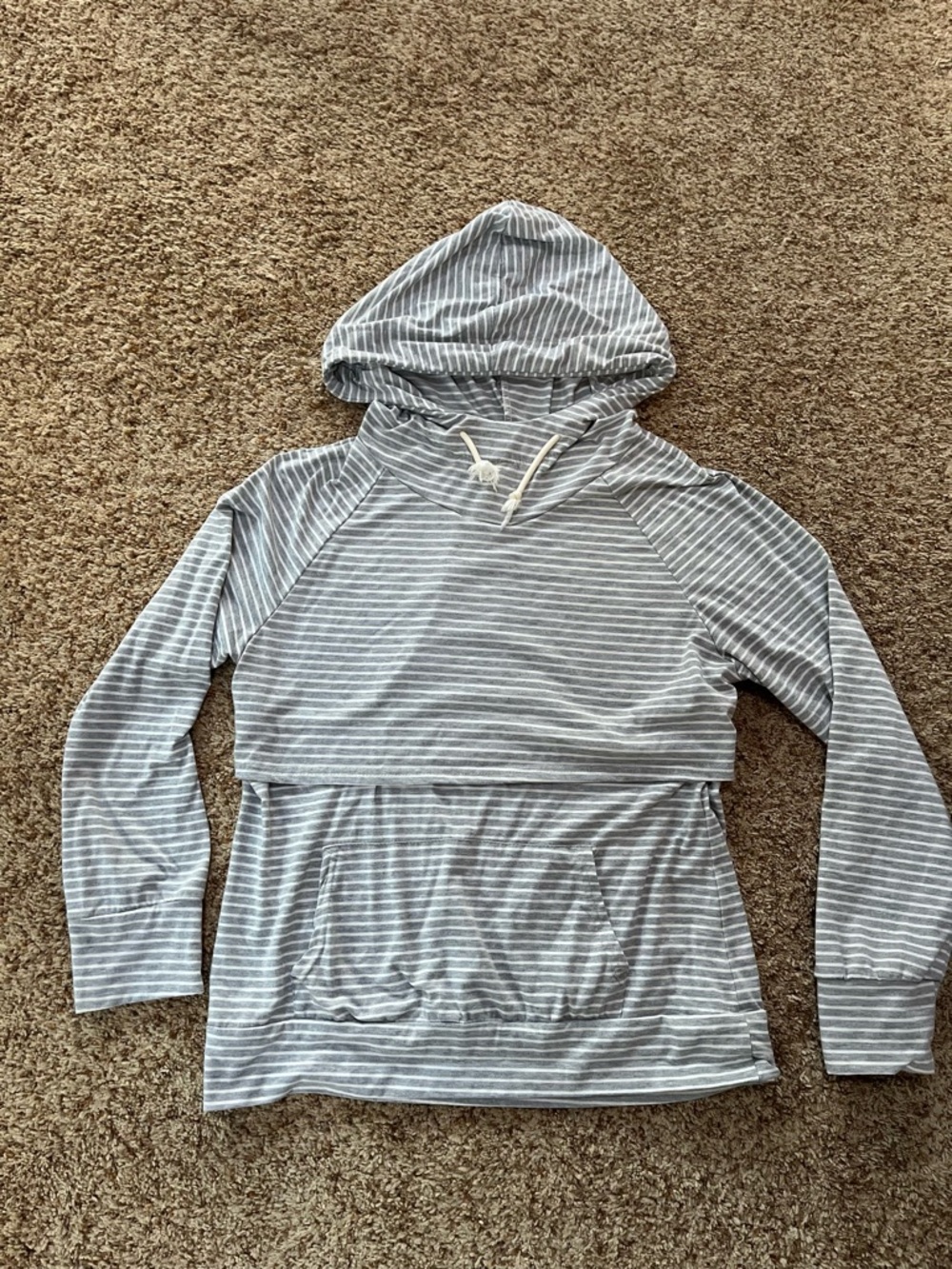 Striped Gray & White Hooded Nursing Pullover